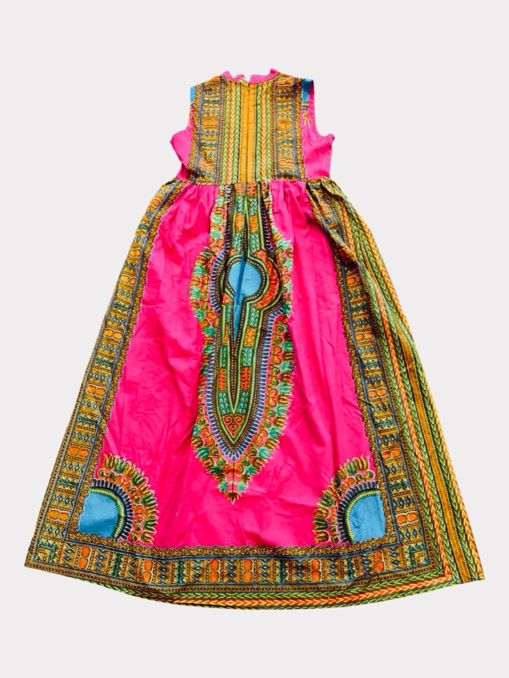 Sleeveless Magenta Maxi Dress with African Print Tie-Waist - Picture 4 of 15